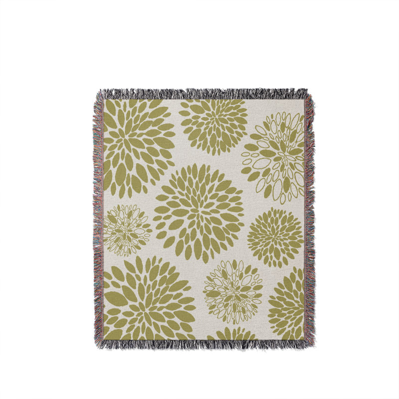 Jeté floral en coton, Chartreuse, 50 x 60