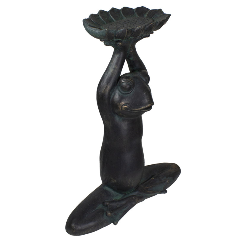 22.25" Gray Yoga Frog with Bird Feeder Ceramic Outdoor Statue