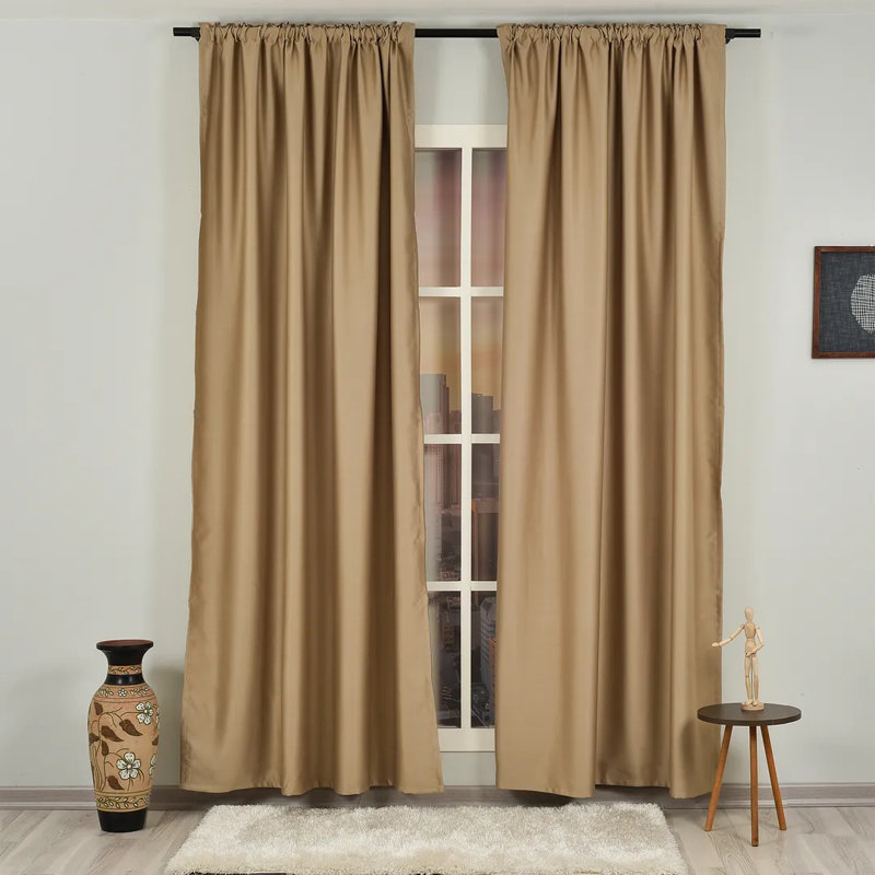 Extra Wide & Extra Long Custom Made Solid Color Room Darkening Single Curtain Panel, Barley, 100" W x 132" L