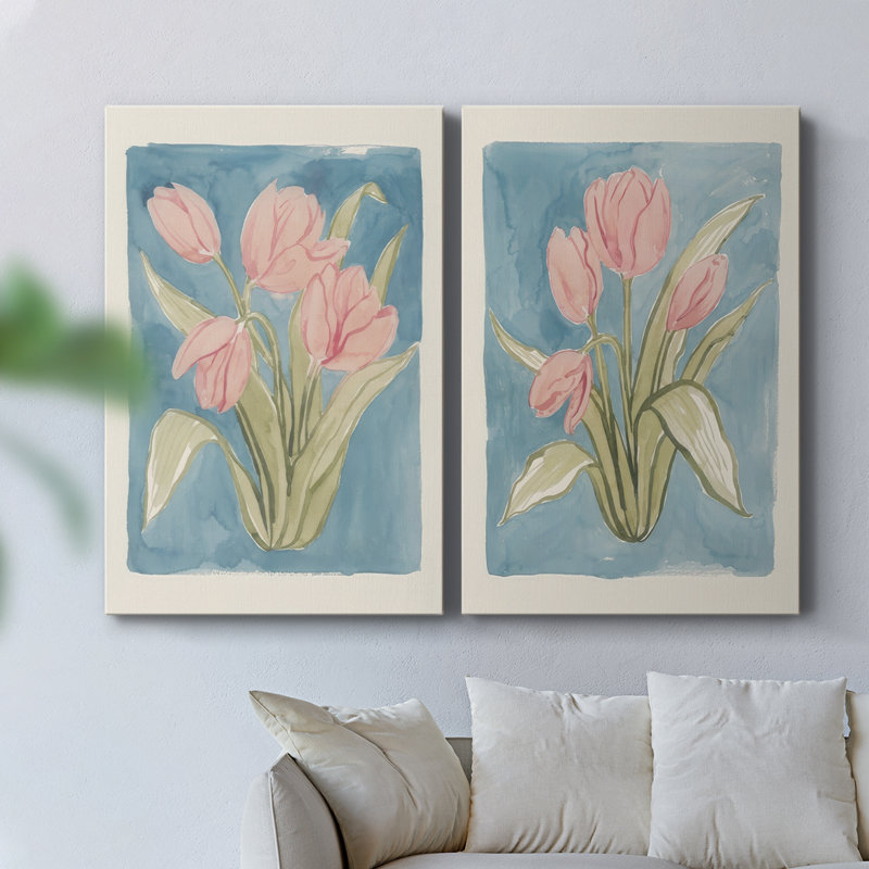 Croquis à l'aquarelle Tulip I - Toile tendue avec châssis de qualité supérieure - Prêt à être accroché