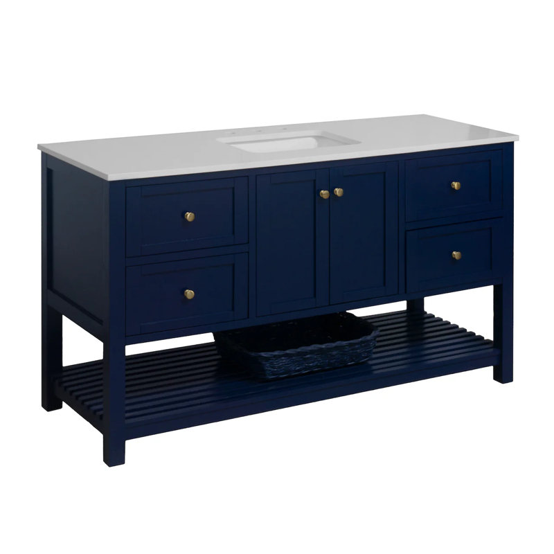 Ensemble de meuble-lavabo simple 60 po Binne, Bleu royal, Blanc d'ingénierie