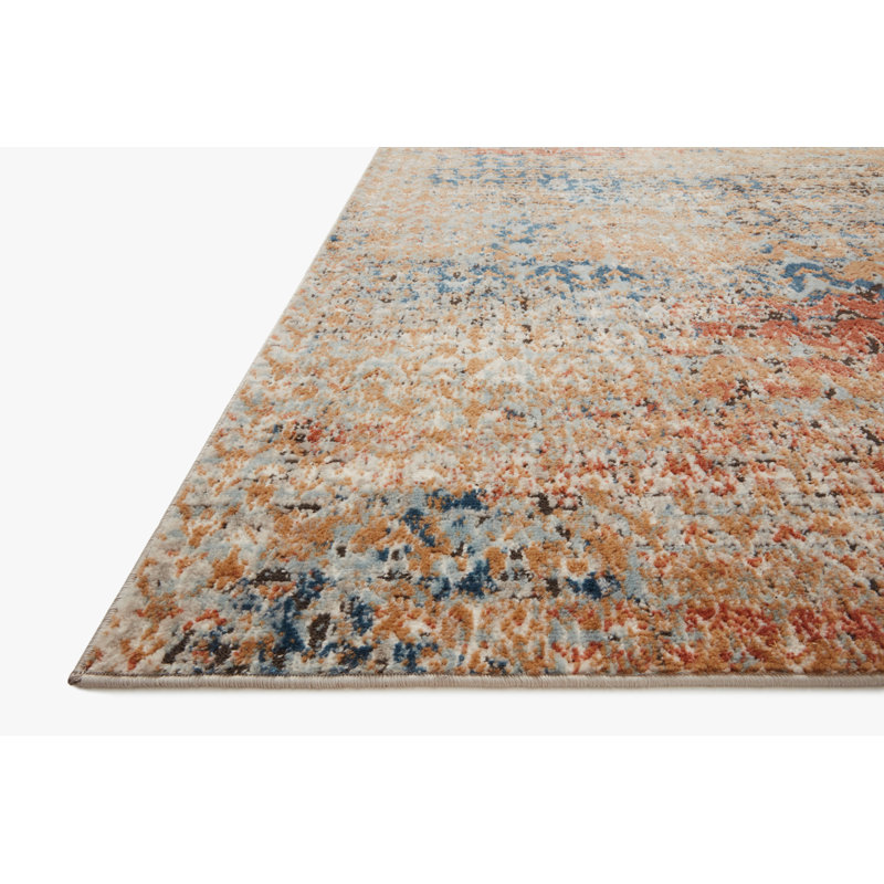 Tapis en polypropylène à motif de chevrons orange / bleu Mainville, Rectangle 11 pi 6 po x 15 pi