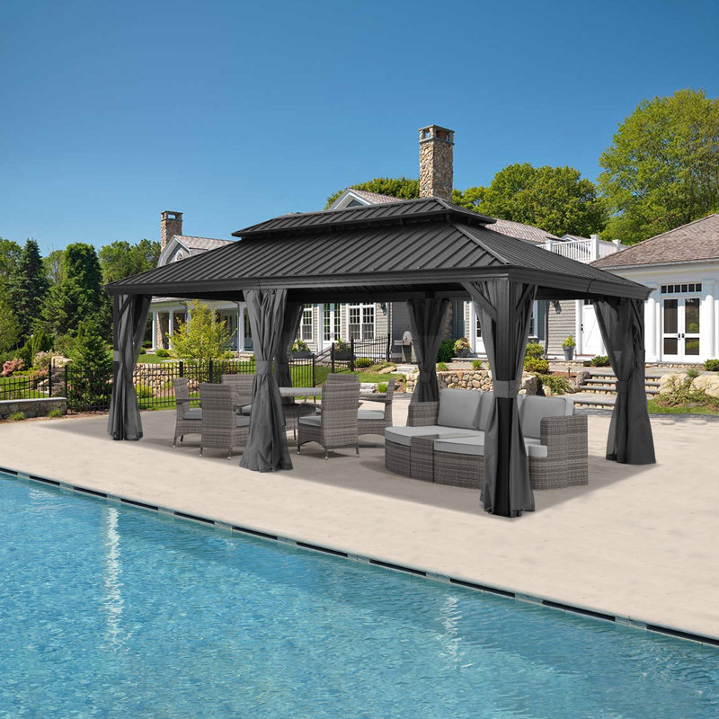 Aluminum Patio Gazebo Permanent Hardtop Gazebos, Dark Gray, 16 ft. x 12 ft.