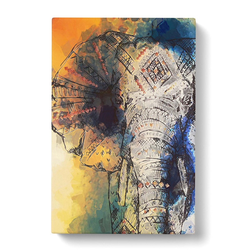 Indian Elephant in Abstract - Wrapped Canvas Graphic Art Print, 76cm H x 50cm W x 3cm D