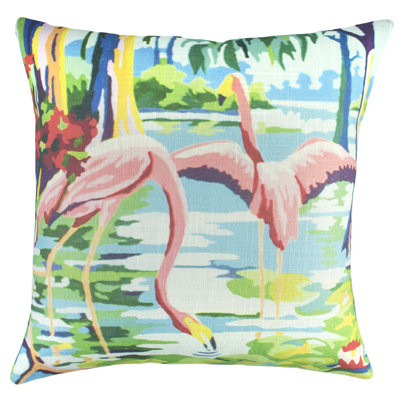 Flamingo Cotton Blend Reversible Throw Pillow
