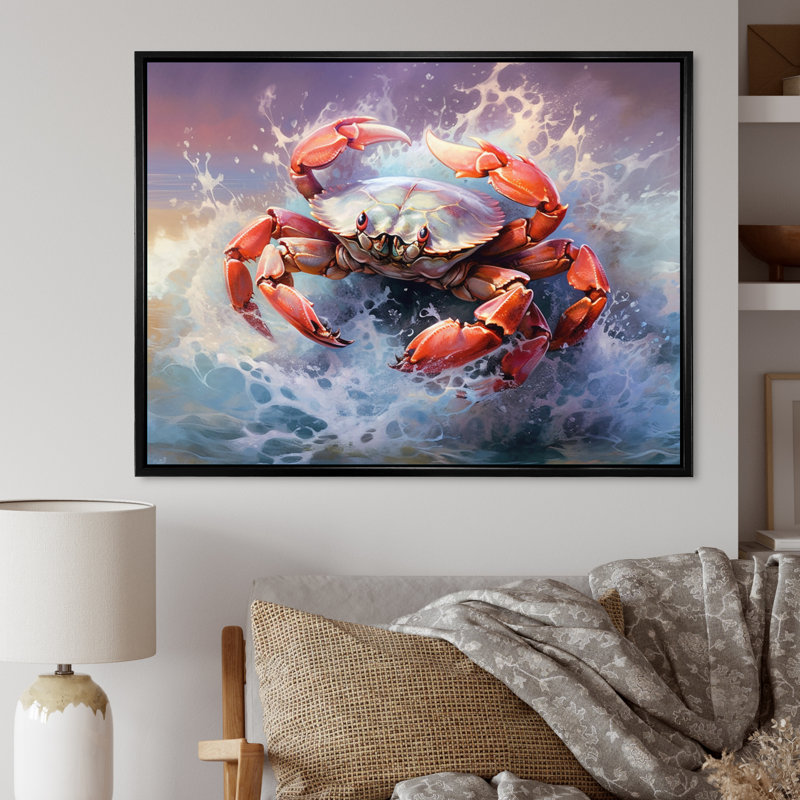 Crabe Beachcombers I - Décoration murale crabe, H 16 po x l 32 po x P 1 po, Cadre flottant noir