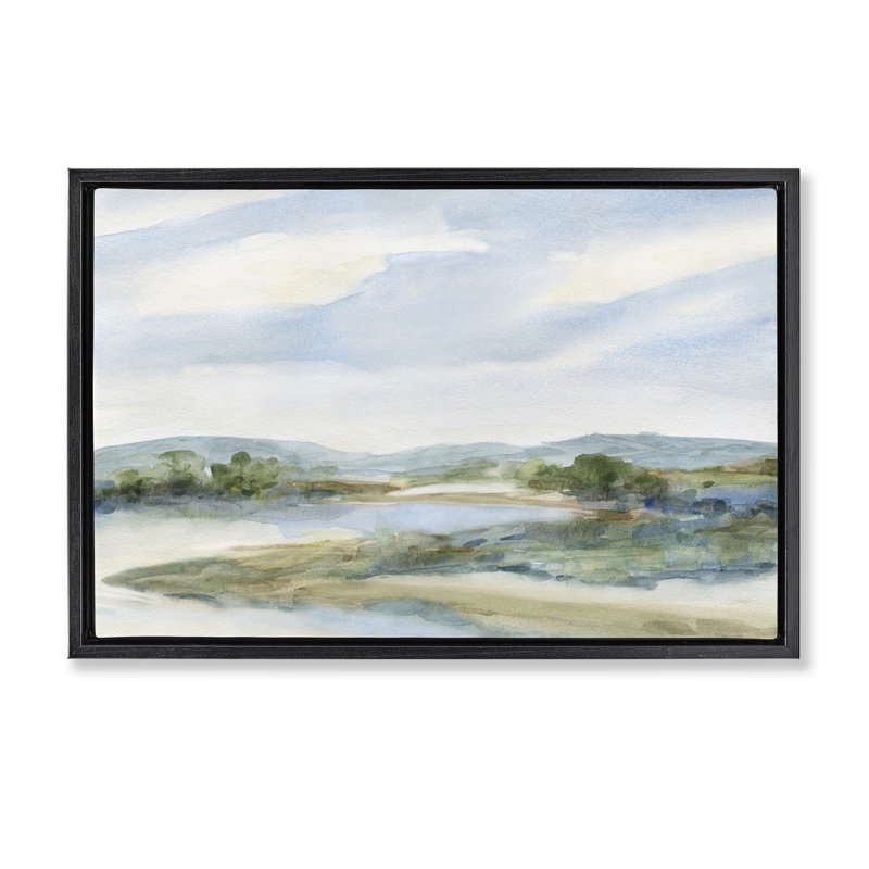 River Bend, paysage abstrait, Cadre flottant noir de jais, H 17 po x l 25 po