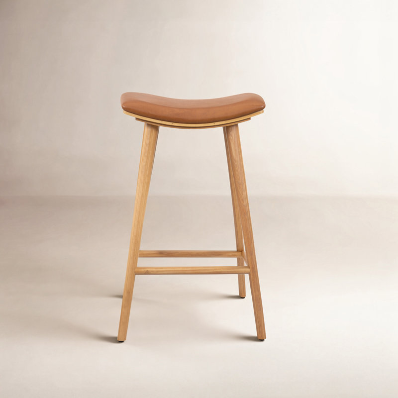 Union Wallis Belfast Solid Wood Stool, Faux Leather - Sierra Butterscotch/Smoked Natural, Counter Stool (26" Seat Height)