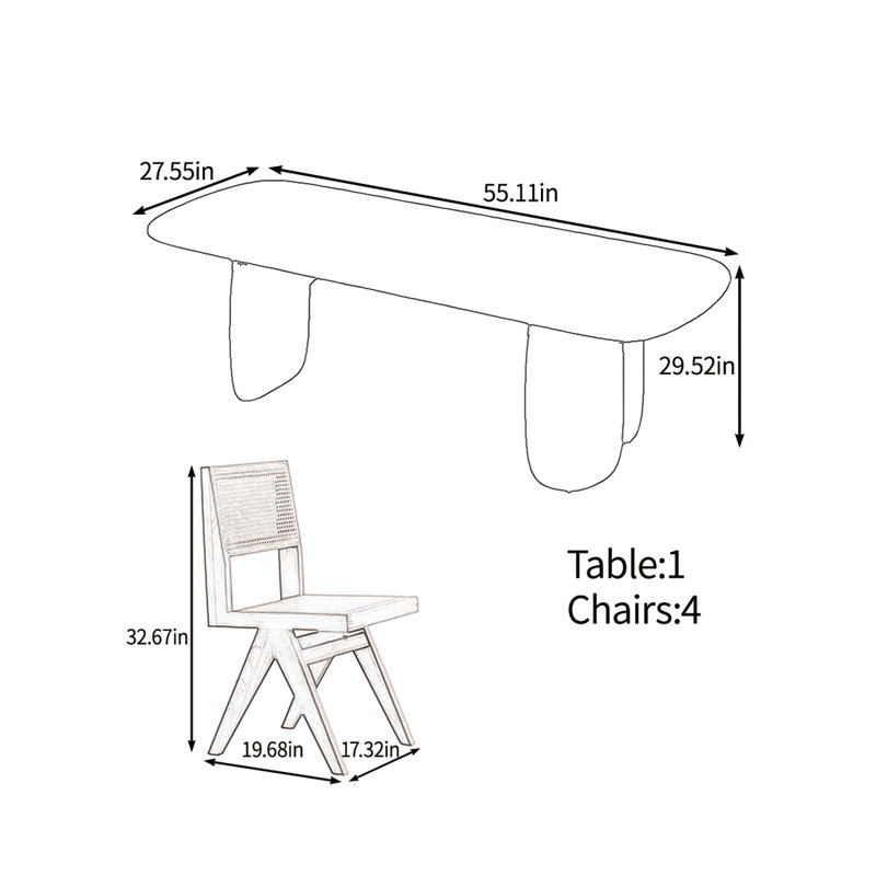 Eco-friendly table set, 29.52"H x 55.11"L x 27.55"W