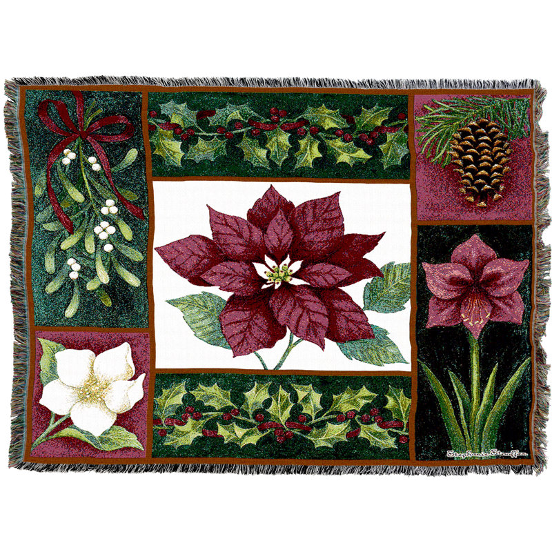 Couverture de Noël Pure Country Weavers Flora par Stephanie Stouffer - Jeté en tapisserie poinsettia tissée en coton - Fabriqué aux États-Unis (72x54)