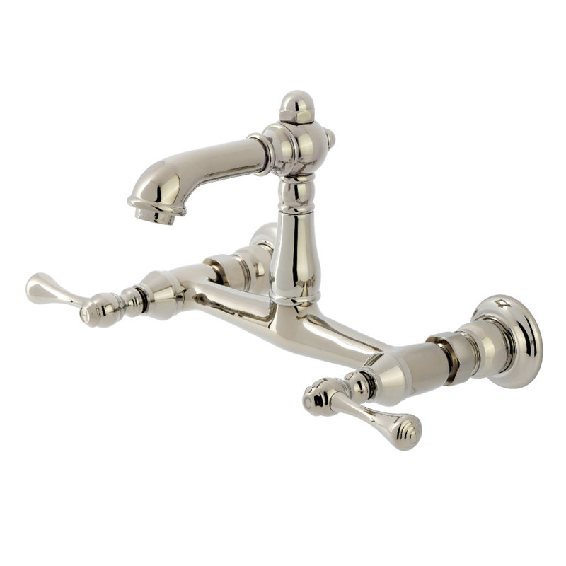 Kingston Brass English Country Two-Handle 2-Hole Wall Mount Bathroom Faucet, Polished Nickel