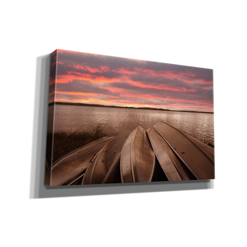 Cinq bateaux au coucher du soleil, Interlochen, Michigan 14 sur toile par Monte Nagler, H 12 po x l 18 po x P 0,75 po