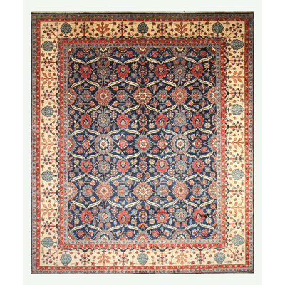 Hand Knotted Wool Floral Area Rug in Red/Cream/Blue/Yellow