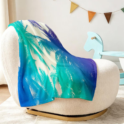 Jeté en flanelle transparente molletonnée, imprimé palmier tropical coloré