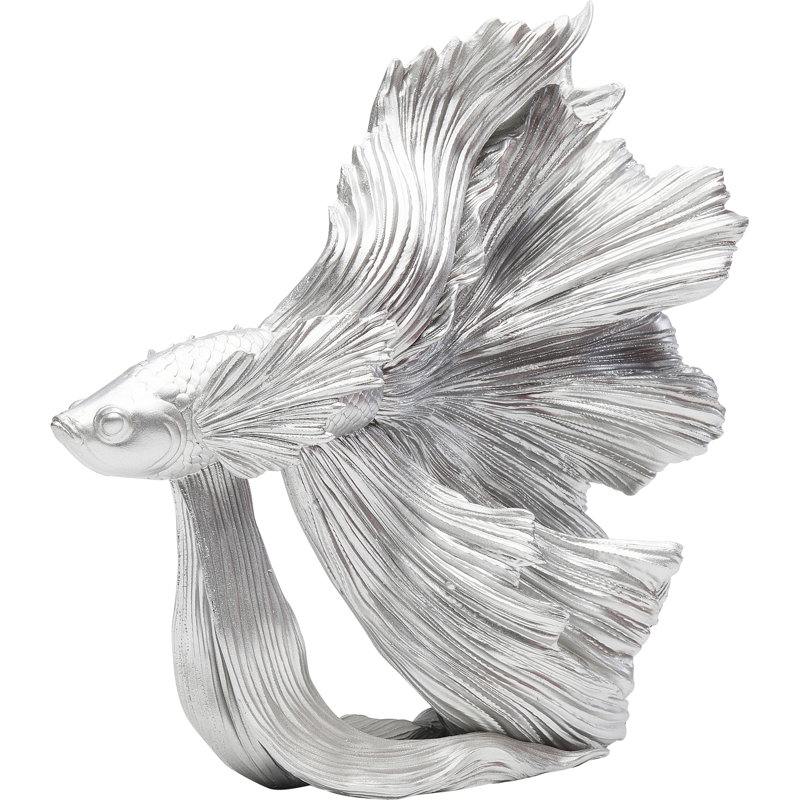 Deco Figurine Betta Fish, 36cm H x 33cm W x 14cm D, Silver