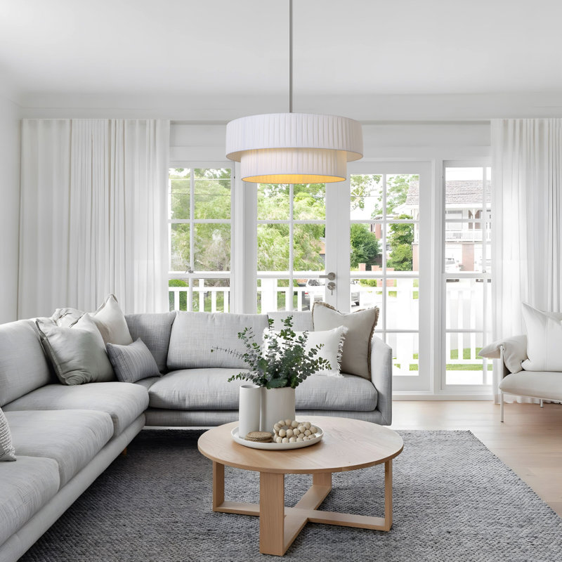 Reihan 3 - Light Dimmable Drum Chandelier, Brushed Nickel, 7.4" H x 19.6" W x 19.6" D