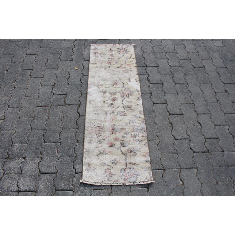 Vintage Turkish Oushak Small Pink Rug with Fringe - Ideal for Bathrooms and Door Mat Use