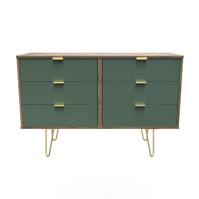 Beranda 6 Drawer Wide Chest (Ready Assembled), Labrador Green/Vintage Oak