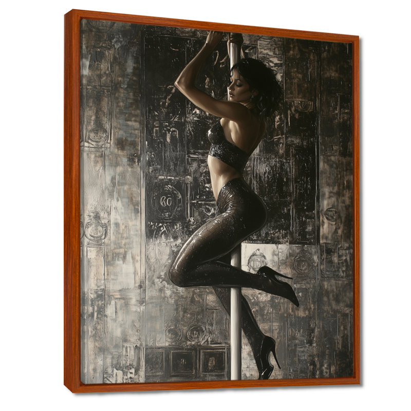 «Sultry Pole Dancer In Grey - Woman Stripclub», reproduction d'art murale, Cadre flottant brun, H 20 po x l 12 po