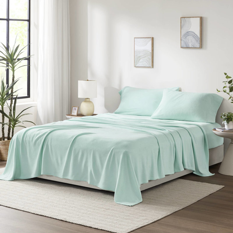 Drap pour très grand lit 4 pièces en molleton 100% doux au toucher - boulochage, lavable à la machine, avec drap plat, 2 taies d'oreiller ajustées, convient aux matelas de 16 po