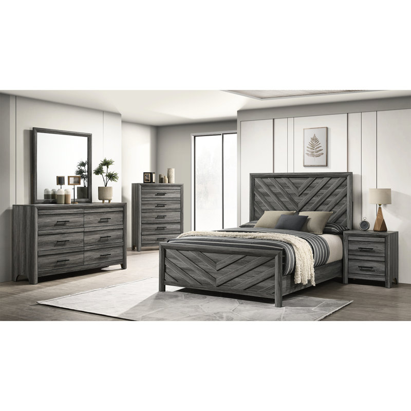 Lit double chic gris - fabrication en bois massif pour une atmosphère de chambre à coucher relaxante et élégante dans un confort moderne