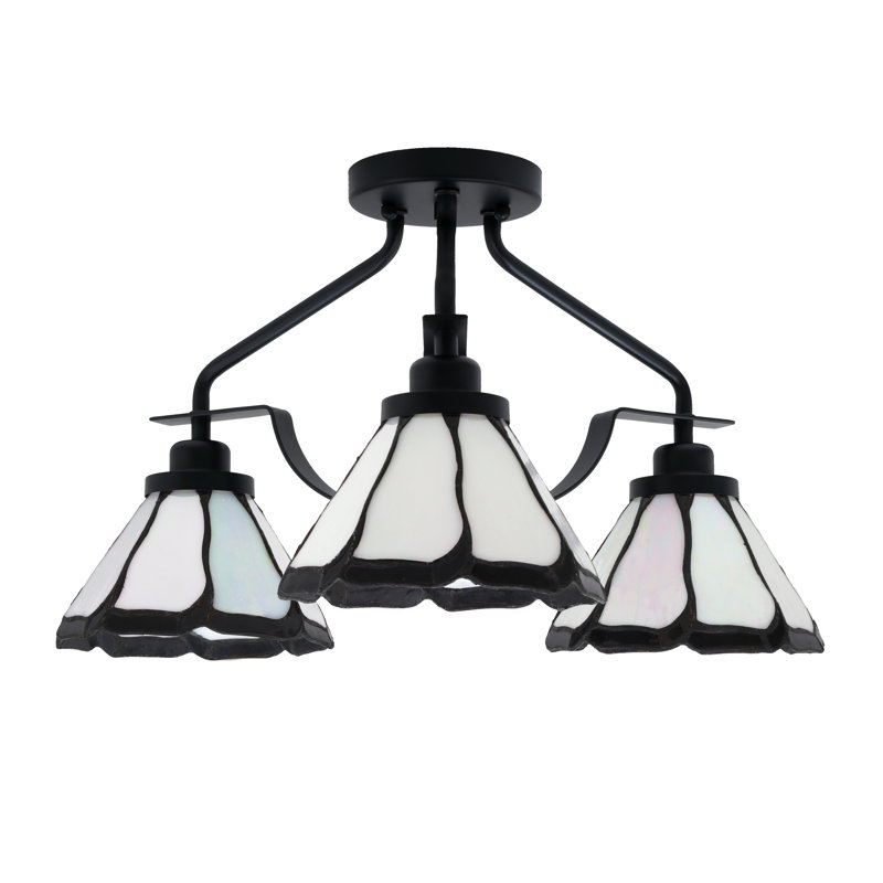 Odyssey 3 Light Semi-Flush Shown In Matte Black Finish With 7" Pearl & Black Flair Art Glass