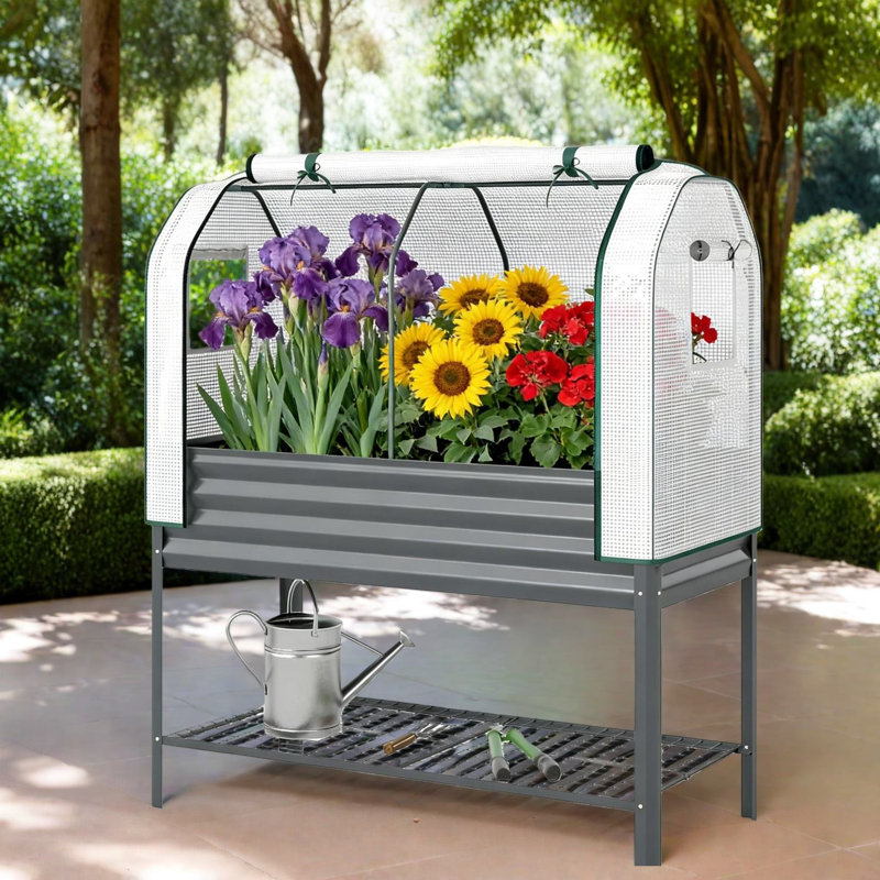 Spacieuses jardinières en métal avec rangement, lit de jardin surélevé d'extérieur moderne