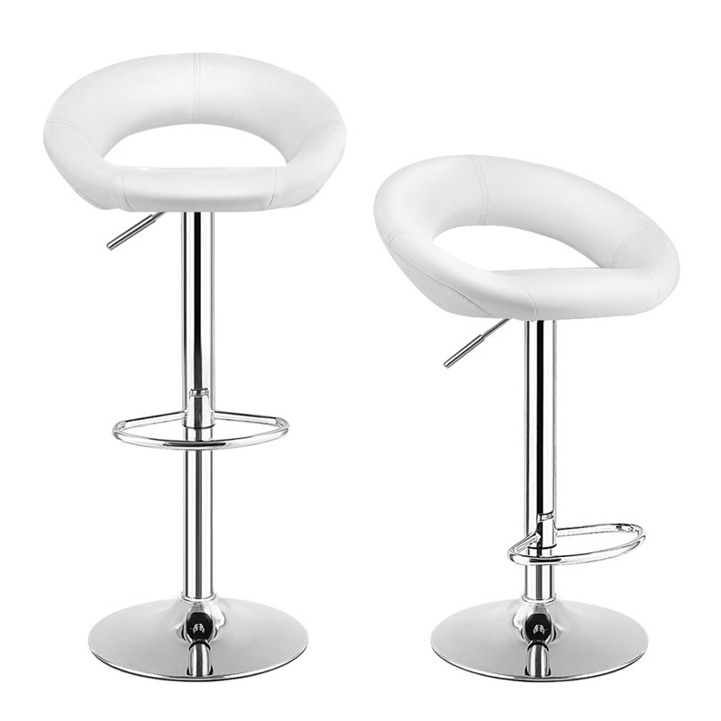 Reimer Swivel Upholstered Adjustable Height Bar Stool with Steel Frame, White