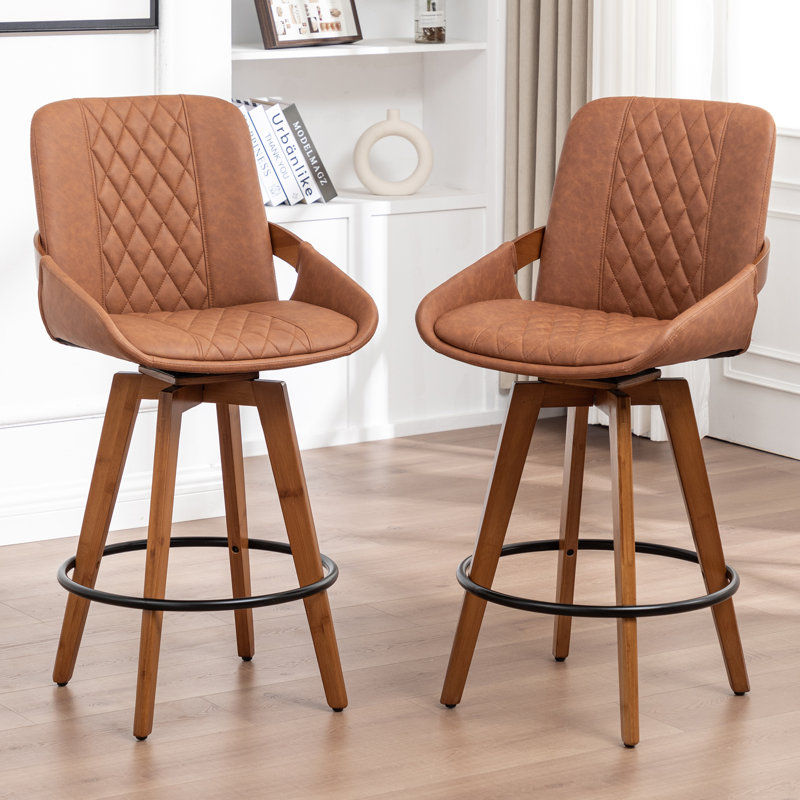 Modern Upholstered Swivel Counter & Bar Stools, Brown, Bar Stool (30.37" Seat Height)