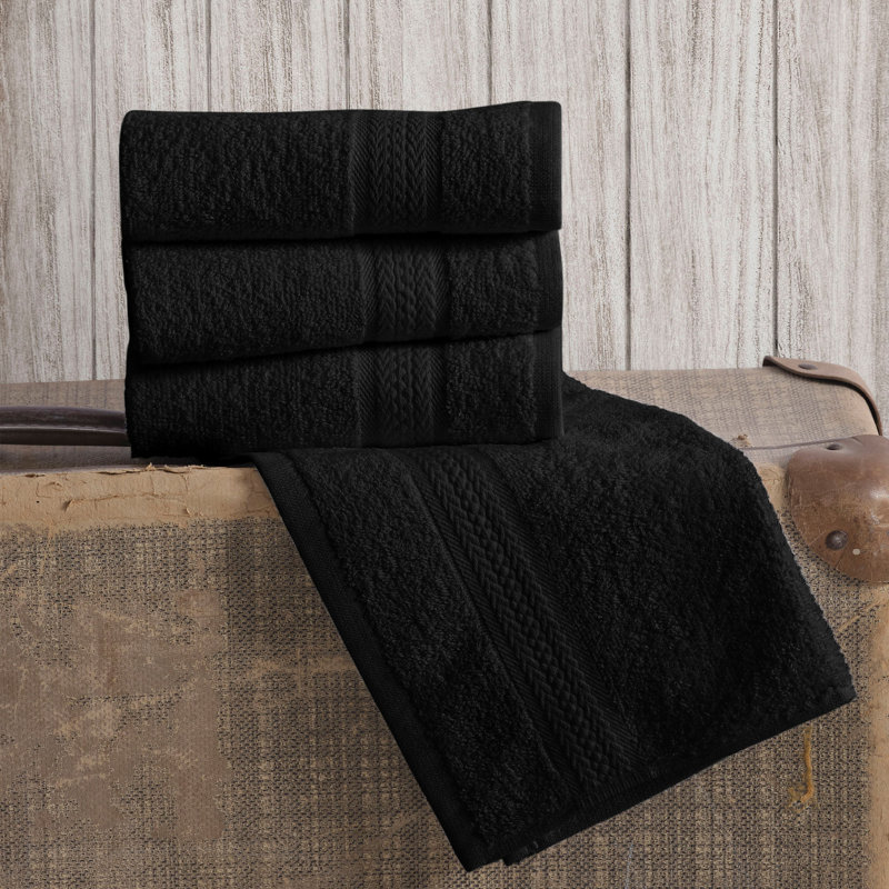 4-Piece Quick-Dry Turkish Cotton Washcloth Set, 13x13 Absorbent Face Cloths, Black
