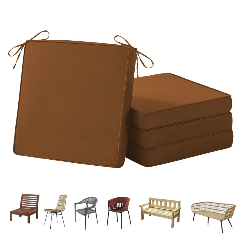 Waterproof Outdoor Patio Chair Cushions (Set Of 4) - 4" Thick Square Seat Pads, Brown