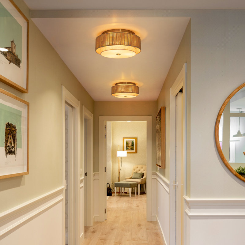 3-Light Natural Rattan Drum Flush Mount