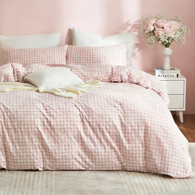 Ensemble de housse de couette en vichy à carreaux 100% coton lavé Life