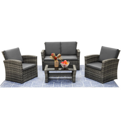 Wicker/Rattan 4 - Person Seating Group with Cushions
