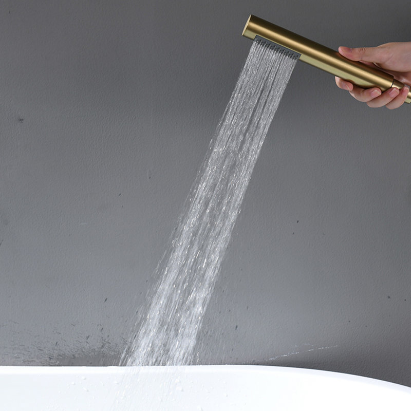 Single Handle Freestanding Tub Filler Floor Mount Bathtub Faucet With Handheld Shower, Brushed Gold