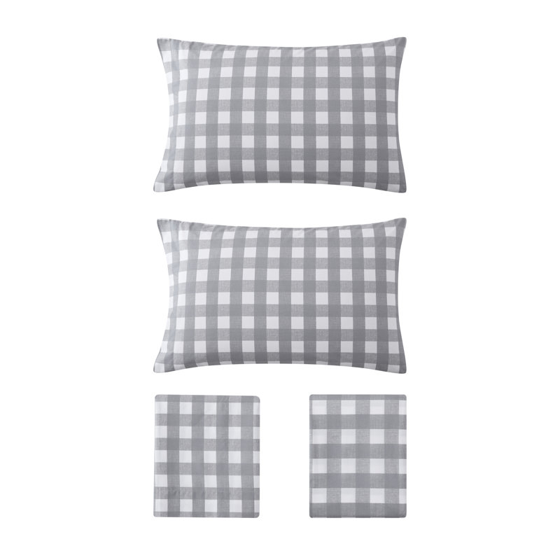Shasta Lake Cotton Percale Standard Sheet Set, Queen Sheet Set with 2 Pillowcases, Lakehouse Plaid