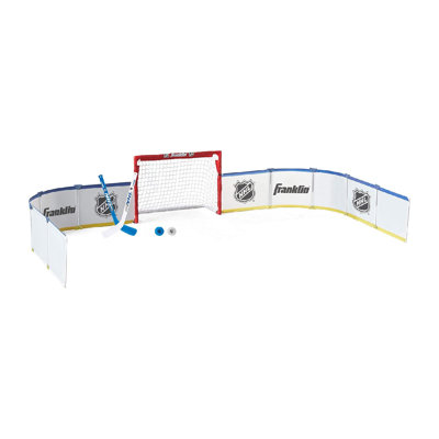 Sports Mini Hockey Rink Set - Half Rink Knee Hockey Goal, Mini Sticks, And Ball Set - Indoor Mini Hockey Rink - Official Licensed White