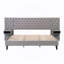 Lit plateforme très grand avec tête de lit, lit plateforme tapissier en velours moderne avec 2 tables de chevet, capitonné à motif de losanges, gris