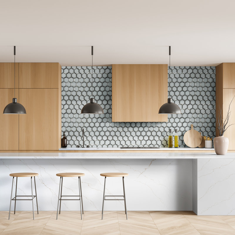 Rivella Hexagon 11 in. x 12 in. Glossy Glass Mosaic Wall Tile, Sage Edge