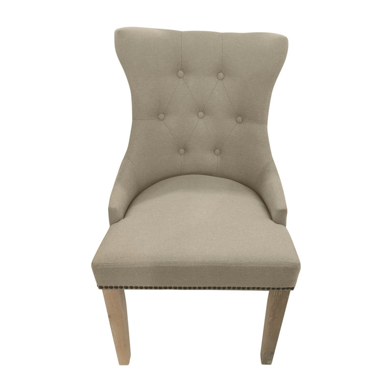 Chaise de salle à manger à oreilles capitonnée de 35 po de hauteur avec siège et dossier rembourrés de mousse Elegant Beige