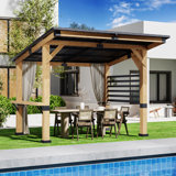 12 pi. L 10 pi. D Pavillon de jardin en bois massif avec toit en acier