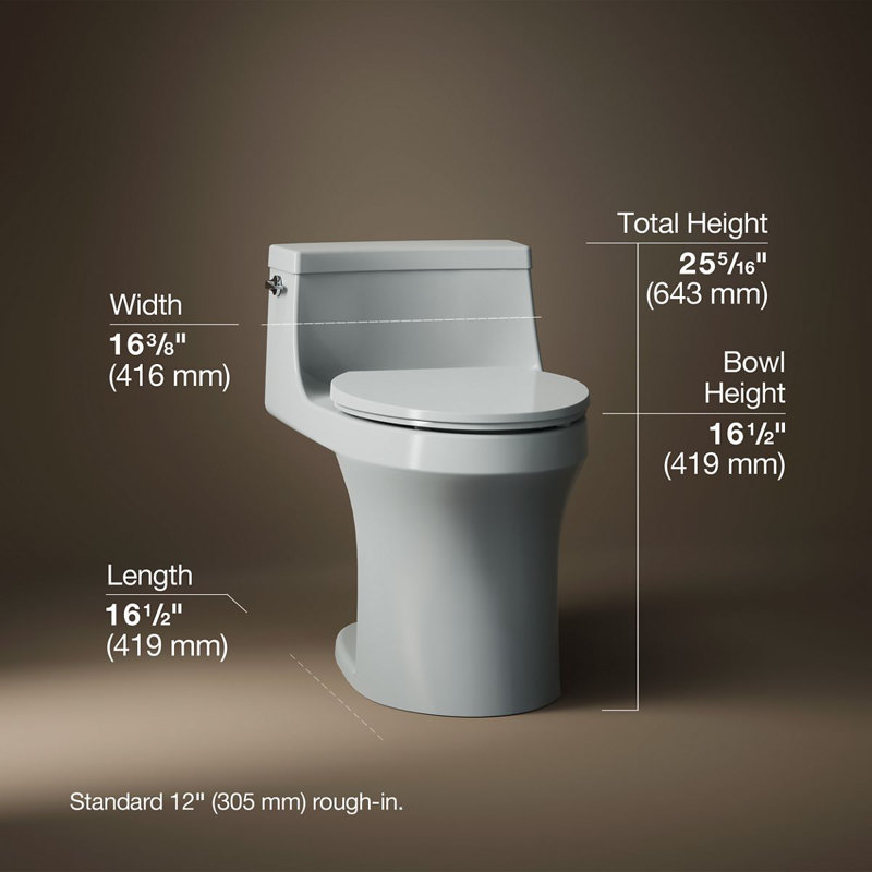 San Souci™ 1.28 GPF Elongated One-Piece toilet (Seat Included), Ice Grey, Left-Hand