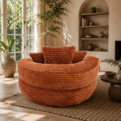 Pouf individuel, canapé-pouf en velours côtelé pour adultes et enfants, avec 3 coussins et accoudoirs, pouf et canapé relax avec rembourrage en mousse pour chambre, salon, dortoir