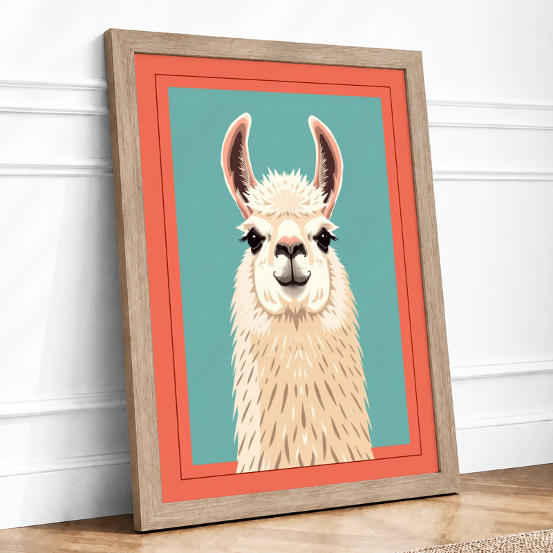Serene Llama Modern - Framed Print, A1 - 84.1 x 59.4 cm, Oak