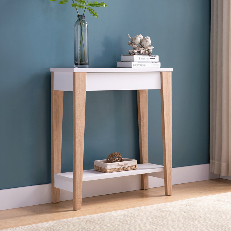 Console moderne à deux tons avec deux tablettes - blanc et brun clair