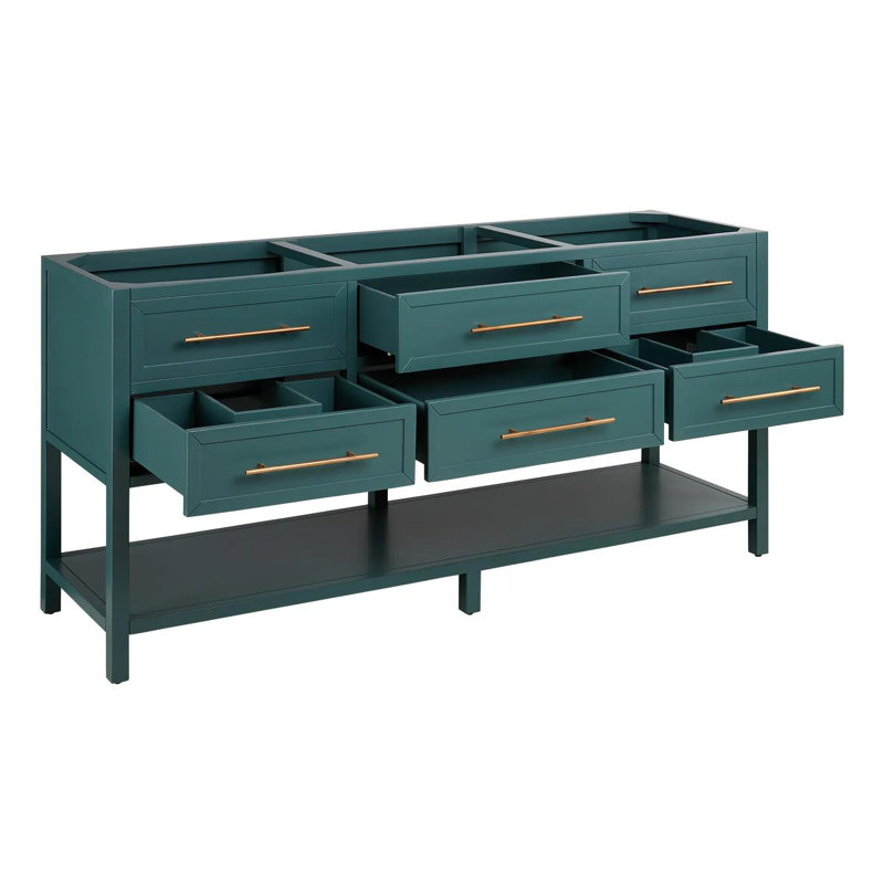 72" Robertson Double Bathroom Vanity Set with Rectangular Undermount Sinks, No Drillings, Arctic White Quartz, Black