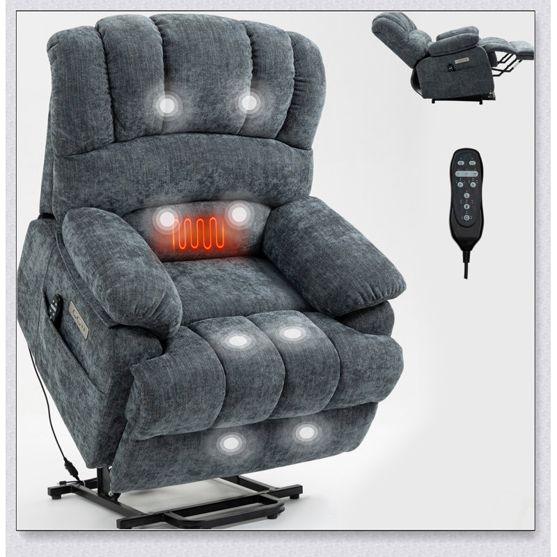 Fauteuil inclinable électrique en chenille de 23 pouces de large à dossier haut avec massage par vibration 8 points et chauffage lombaire