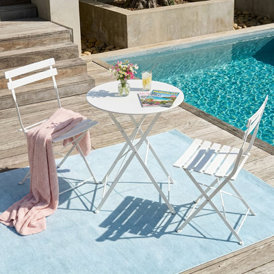 Outdoor 3-Piece E-Coated Metal Bistro Set, Foldable Table and Chairs
