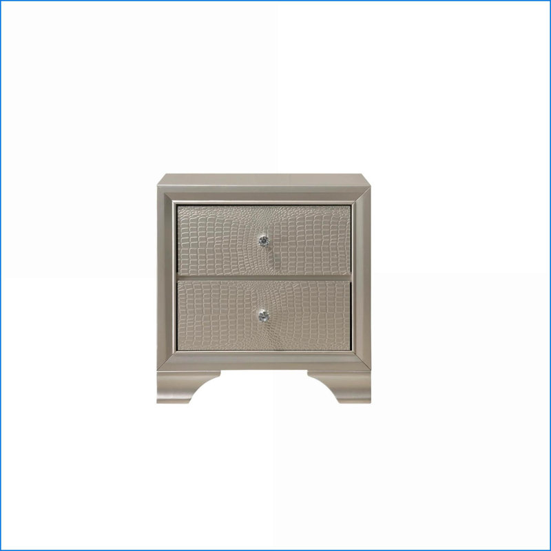Table de chevet 2 tiroirs Modern Glam Champagne avec motif crocodile en relief