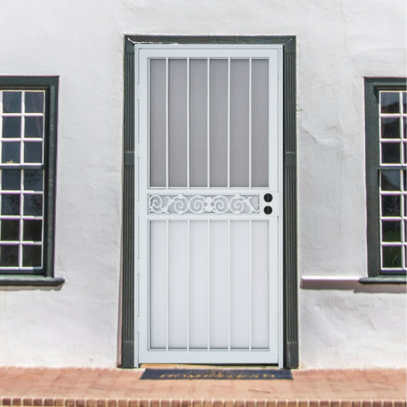 Deluxe Steel Security Door, 36×80inch Iron Security Storm Door Conveys, White